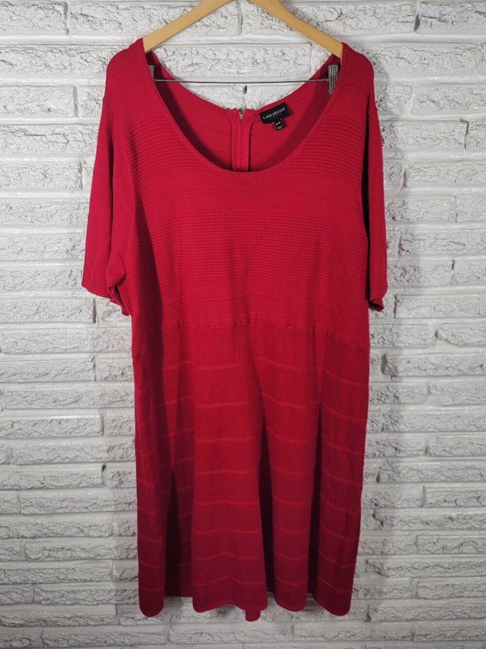 Lane Bryant Womens Plus Size 26/28 Red Knit Sweater Dress Short Sleeve‎ RED22E